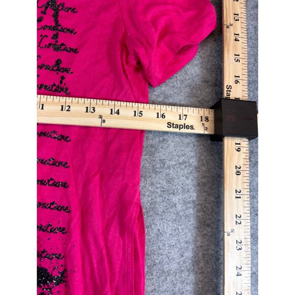 Juicy Couture High Low Graphic Tunic Top Womens Medium Pink Sequin Coquette Y2K - Picture 6 of 7